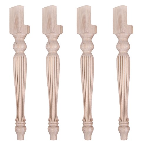 Legno massello di faggio Set di 4 gambe tornite e rigate in legno per tavolo quadrato o rettangolare