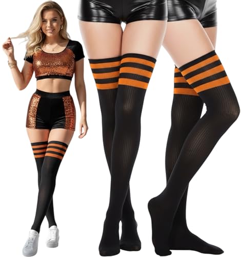 Image of ToBeInStyle Women's Heavyweight Knit Thigh High Long Socks w /Contrast 3 Stripe Top Band