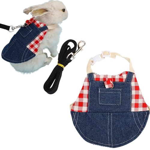 Image of Rabbit Harness and Leash,Small Animal Clothes for Rabbit Guinea Pig, Bunny Plaid Harness Leash Guinea Pig Clothes for Kitten and Other Small Animals (Red Plaid,M)