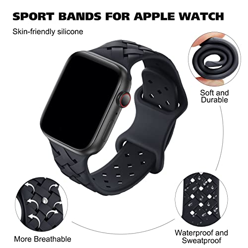 Image of Silicone Braided Weave Bands Compatible with Apple Watch 38mm 40mm 41mm 42mm 44mm 46mm 45mm 49mm, Replacement Sport Breathable Strap for iWatch Series 11 /10 /9 /8 /7 /6 /5 /4 /3 /2 /1 Ultra SE Women Men, Midnight