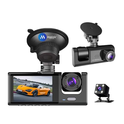 Image of Maizic Smarthome Navic X3 4K 3 Channel Dash Cam WiFi Built-in G-Sensor, 1296P+1080P+1080P Front and Rear Inside Loop Recording, Triple Car Dash Camera, IR Night View, 24H Parking Monitor
