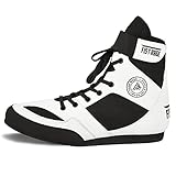 FISTRAGE Boxing Shoes Leather Kick Fighting Training Mesh Unisex Pro Men's and Youth Genuine Light Weight Boot | Shoe for Adults (White-Black, 11)