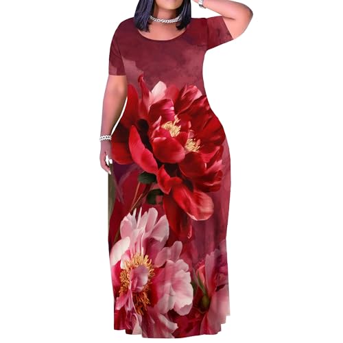 Image of PinkPatty Women's Plus Size Maxi Dresses Short Sleeve Sundress Summer T-Shirt Beach Long Dress with Pockets