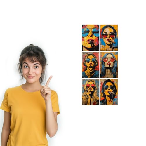 Image of SiddArtify Modern Pop Art Wall Art Prints Set - Woman Smoking Cigar Poster Decor for Living Room Bedroom Office - Set of 2-4x6 Inch - Board (Pack of 6) - Sticker (Pack of 6)