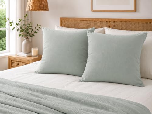 Taies d'Oreiller 60x60 cm en Double Gaze de Coton Premium GAÏA Eucalyptus - 2