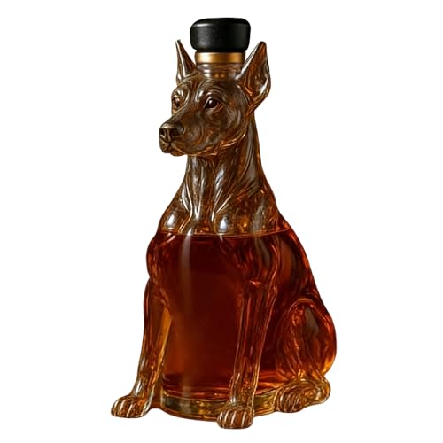 Genérico Garrafa para Whisky – 350ml Forma de Perro Vidrio Decorativo | Decantador Botella de Whisky Dobermans | Decoración de Bar con Forma Animal para Hogar, Papá, Hombres, Cocina, Comedor