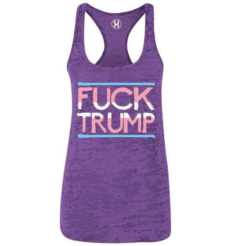 Fuck Trump Trans Flag - Transgender Rights Ladies Racerback Tank Top (Purple, X-Large)