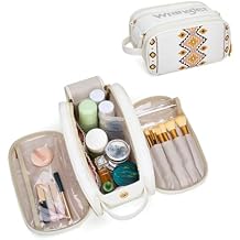 Montana West X Wrangler Large Makeup Bag Travel Toiletry Bag Portable Cosmetic Bag Make Up Organizer with Divider and Handle for Women Aztec