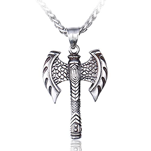 DFWY Collar con Colgante de Hacha N�rdica Vikinga para Hombre,Collar de Hacha de Batalla de Guerrero Vintage de Acero Inoxidable,Moda Mujer Pagan Retro Axe Totem Amuleto Punk Joyer�a Regalo