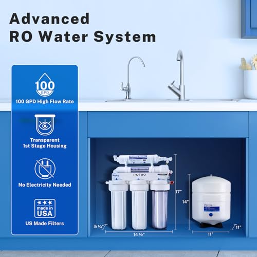 iSpring RO100 Under Sink 5-Stage Reverse Osmosis Drinking Water Filtration System High Capacity 100 GPD Fast Flow, 1:1 Pure to Waste Ratio, US Made Filters thumbnail 5