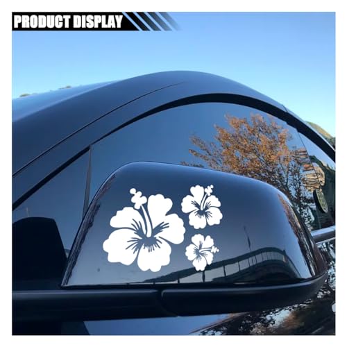 LAINLOY Hawaiian Hibiscus Flower Car Decal Sticker, Waterproof PET Decal, Car Bumper Sticker, Automotive Exterior Decoration Sticker Decal for Car, Truck, SUV, Door, Wall, Laptop (White, Small)