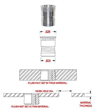 TSK3118 5/16-18 Steel Flush NUT with KNURLS Under Head, Clear CAD Finish (Pack of 10)