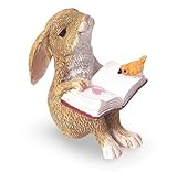 THELATIM Miniature Fairy Garden Statue Bunny Rabbit Reading Book Resin Mini Sculpture Tabletop Figurine Micro Landscape Ornaments Home Decor Gifts