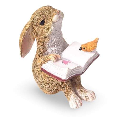 THELATIM Miniature Fairy Garden Statue Bunny Rabbit Reading Book Resin