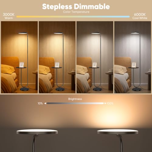 Image of SIBRILLE 36W LED Floor Lamp with Table, Super Bright Standing Lamp, Modern Stepless Dimmable Torchiere Tall Lamp with Remote Control, 350Rotating Head Floor Lamp for Living Room, Bedroom, Office