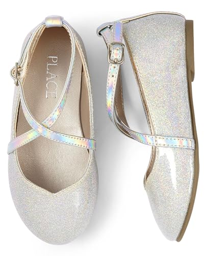 The Children's Place Baby Girls' Glitter Cross Strap Ballet Flat2
