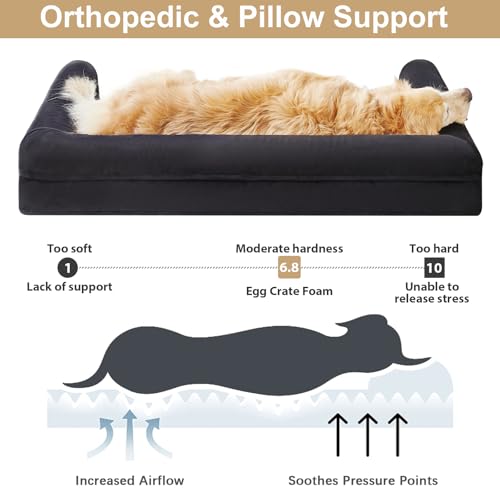BFPETHOME Washable Dog Beds for Large Dogs, Orthopedic Dog Bed Large, Big Couch with Removable Washable Cover, Waterproof Lining and Nonskid Bottom, Egg-Crate Foam Pet Sofa Bed for Sleeping