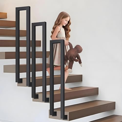 Ogimeka Barandilla Escalera Interior, Pasamanos Escalera en Forma de U, Barandillas Escaleras para Villas, Balcones, Pasillos, Apartamentos, Interiores y Exteriores (Negro - montaje lateral, 90cm)