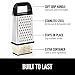GORILLA GRIP 4-Sided Stainless Steel Cheese Grater With Container, 100% BPA-Free Box Grater, Slip Resistant Base and Handle, Grate Parmesan, Hard Cheeses, Shred Vegetables, Dishwasher Safe, Black