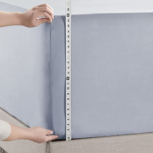 Image of Hearth & Harbor Extra Deep Pocket Queen Fitted Sheet - Fits 18 to 24 Inch Mattress - Ultra Soft 1800 Microfiber, Wrinkle-Free & Breathable - Hotel Luxury Fitted Sheet Only, Ice Blue