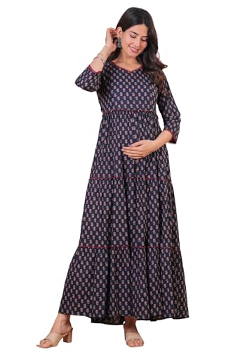 Image of Dhruvi Women's Rayon Anarkali Maternity Dress & Feeding Kurti with Zippers