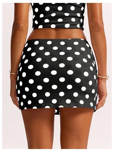 MakeMeChic Women's Polka Dots Mini Skirt Ruched Low Waisted Bodycon Y2K Cute Skirts3