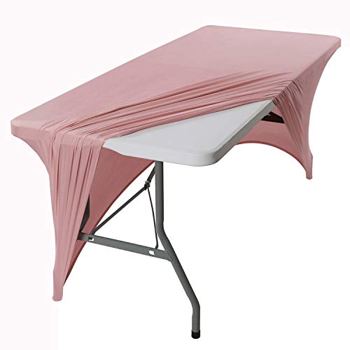 Image of Peomeise 2PCS 6FT Spandex Table Cover Rectangular Stretch Spandex Tablecloth (Dusty Rose,6FT)