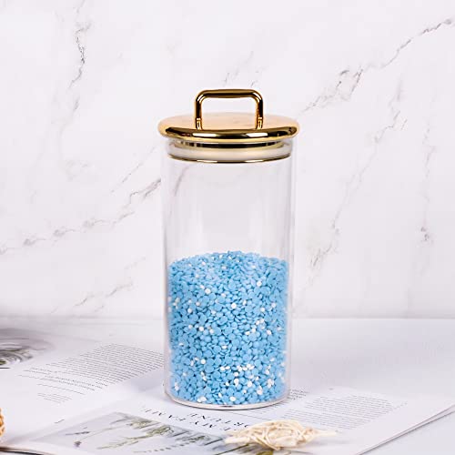 Yuejum 32 Oz Large Acrylic Storage Apothecary Jar With Gold Airtight Lid | Bathroom Vanity Organizer Containers | Perfect Decorative Canisters For Shells, Bath Salt, Grains, Cotton Ball, Flossers #TOP3