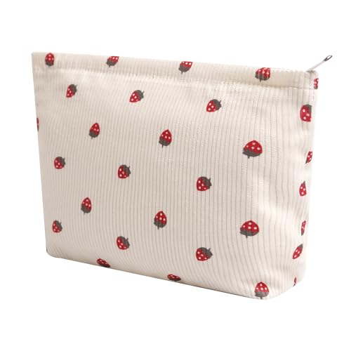Gardsell Cosmetic Bags for Women - Corduroy Cosmetic Bag Aesthetic Women Handbags Purses Smile Dots Makeup Organizer Storage Makeup Bag Girls Case Bags (A-Beige) 3 Ounce