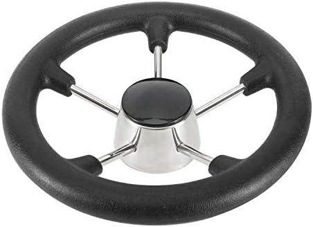 DasMarine 5 Spoke 11" Dia. Boat Steering Wheel,3/4" Shaft,25 Degree Dish,304 Stainless Steel Steering Wheel with Black PU Foam (11" Without knob)