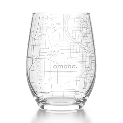Well Told Omaha Nebraska Map Stemless Wine Glass 15 oz