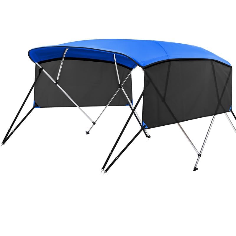 KAKIT 3 4 Bow Bimini Tops with Mesh Sidewalls Support Poles for Boats Marine Grade Canvas Top Includes 2 Straps Storage Boot 1 Inch Aluminum Frame