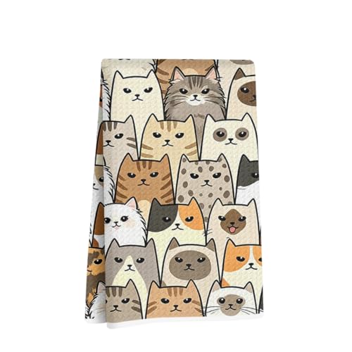 Image of Hanamiya Na Cute Cat Kitchen Towels 24x14 Inch, Cats Gifts Reusable Dish Towels for Kitchen Bathroom Home Decor, Waffle Weave Absorbent Hand Cloth Tea Towel, Cat Lover Gifts for Women Mom Friend