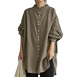 [Fosys] ロングシャツ レディース シャツ ロング 長袖 大きいサイズ カジュアル 無地 ゆったり 大人 春 秋 (JP, アルファベット, L, カーキ)