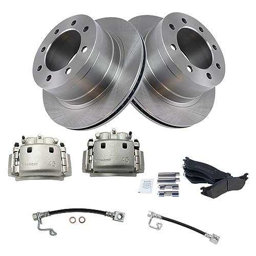 Image of TRQ Rear Brake Pad, Caliper, Hose, & Rotor Kit Semi-Metallic Compatible with 2003-2008 Dodge Ram 2500 Ram 3500