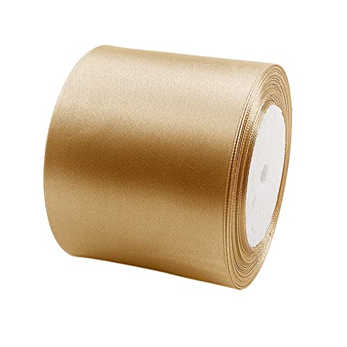 POPOYU Fita de cetim larga cor dourada champanhe de 75 mm, rolo de tecido grosso para embrulhar presentes, fita de seda de 23 m de espessura para artesanato, carro de casamento, laços para o cabelo