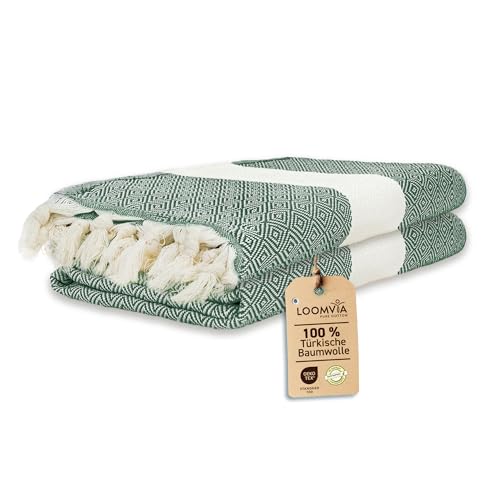 Loomvia | 2er Pack | Hamamtuch groß 100x180 aus 100{dc090a085bcad1b1652b9f5da6b53721e81b7229434f549ce938d1b3a77da8d0} Baumwolle – Strandtuch, Saunatuch, Badetuch, Saunahandtuch | Saugstark & leicht | Saunatuch Damen & Herren für Strand, Sauna, Bad | Grün Loomvia | 2er Pack | Hamamtuch groß 100x180 aus 100{dc090a085bcad1b1652b9f5da6b53721e81b7229434f549ce938d1b3a77da8d0} Baumwolle – Strandtuch, Saunatuch, Badetuch, Saunahandtuch | Saugstark & leicht | Saunatuch Damen & Herren für Strand, Sauna, Bad | Grün