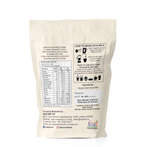 Image of Nature Vit SOYA Milk Powder, 1 kg [Plant-Based / Vegan Milk Alternative, Non-GMO & 49% Protein & Sugar Free]