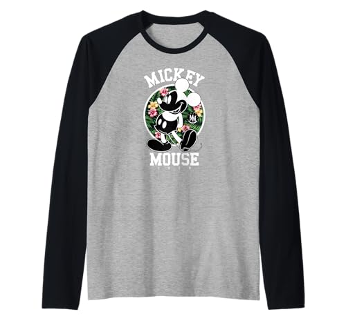 T-shirt Mickey Mouse au motif tropical unique et manches raglan de style baseball