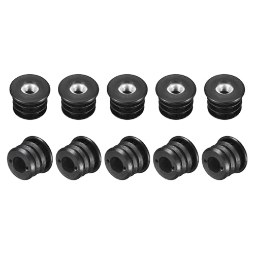 Image of uxcell 16Pcs Plastic Threaded Tube Inserts with M8 Thread, for 27mm /1.06 inch OD Round Tube, Adjustable Round Black Plastic Plug Caster Insert Chair End Caps Furniture Leg Plug