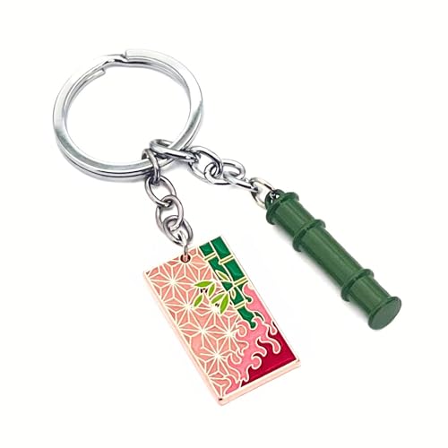 Weeb Keychains Demon Slayer Merch Nezuko Kamado Anime Accessory with Bamboo Muzzle Charm & Haori Plate Premium Zinc Alloy Keychain Durable for Bags or Keys Lightweight Holds Its Finish