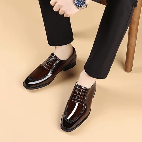 Men’s Low Heel Derby Oxfords Shoes for Men, Patent Round Toe Lace-up Business Casual Office Work Wedding Tuxedo Shoes2