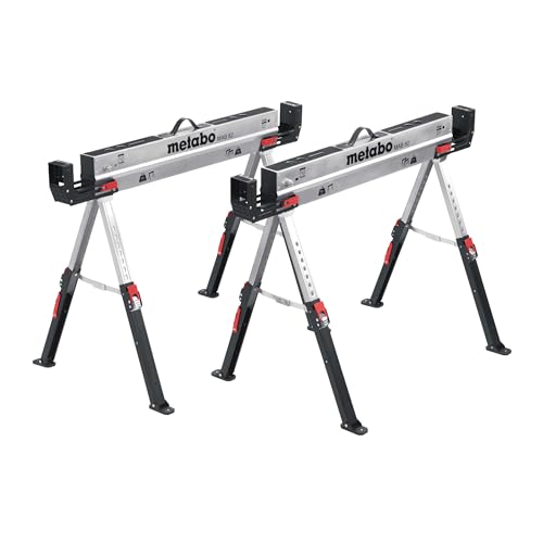 metabo Arbeitsbock-Set MAB 82-2 höhenverstellbare Standbeine, Stahlböcke pulverbeschichtet & verzinkt, Unterstellbock klappbar mit Tragegriff, robust & kompakt - Klemmöffnungen ideal zum Fixieren