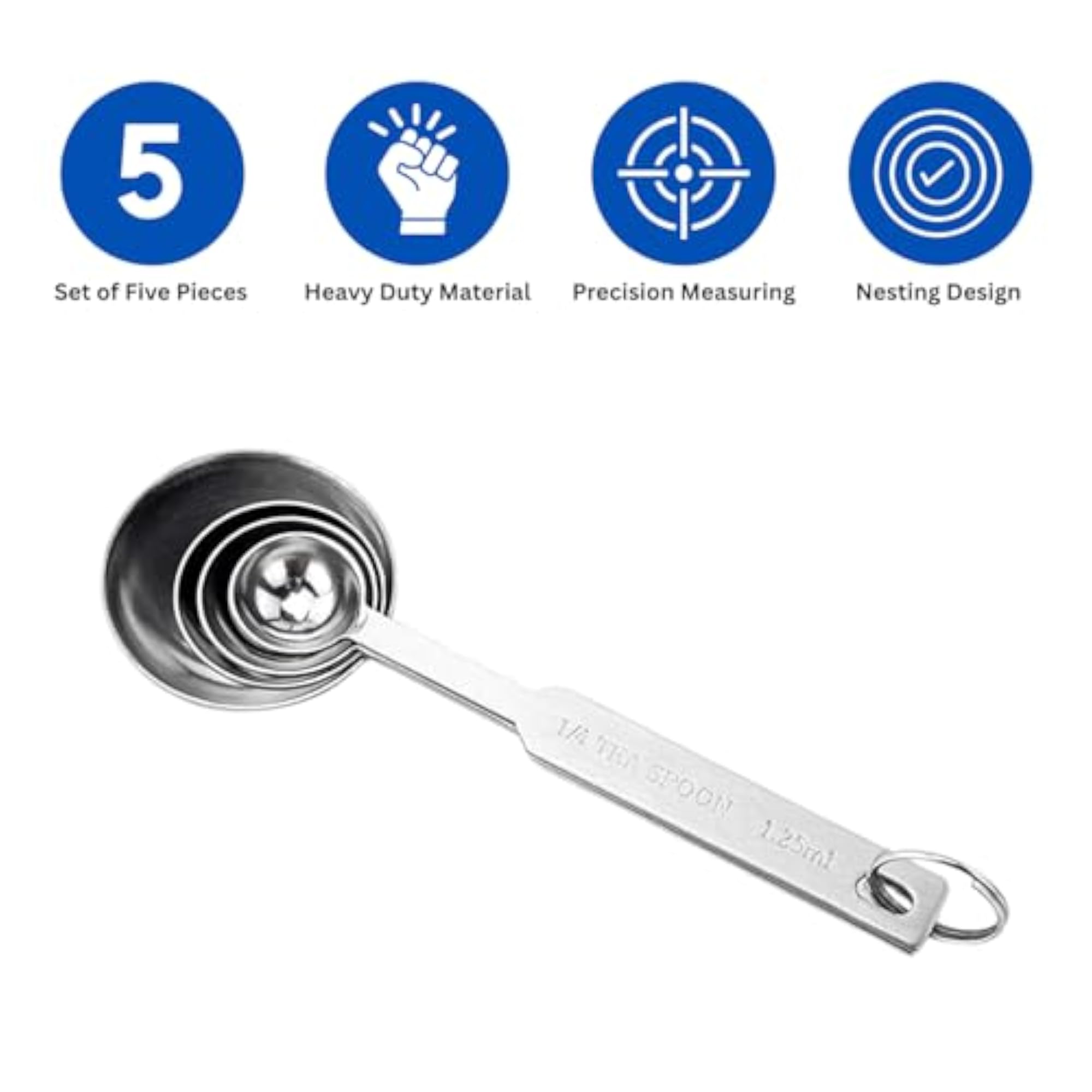 Professional-Grade Measuring Spoon 5 Pc Set Heavy Breakshire Steel