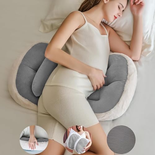 Angju Pregnancy Pillows for Sleeping Faux Fur Luxury Maternity Pillow Support for Pregnant Women Pregnancy Must Haves Side Sleeper Pillows for Adults (Grey)