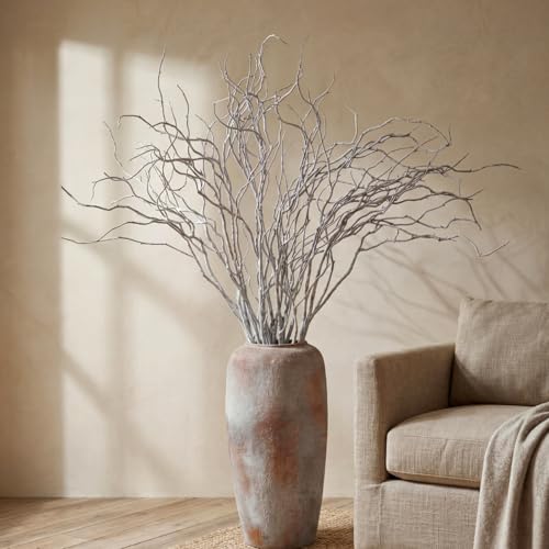 Image of Norme 6 Pcs 47.2 Inch Lifelike Curly Willow Branches for Vases Artificial Decorative Dried Twigs Tall Plastic Vine Bendable Stick for DIY Plant Crafts Farmhouse Wedding Home Hotel Decor (White Green)