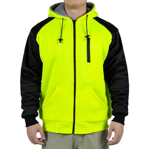 FONIRRA Hi Vis Hoodie for Men Sherpa Fleece Safety Jackets Zipper High Visibility Construction Work Sweatshirts with Black Bottom by FONIRRA - Used condition - US$17.81