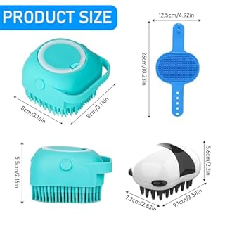 DINGFENG 3-in-1 Hundedusche Hunde Bad Bürste mit Seifenspender, 3 Stück Silikon Hundebürste Kurzhaar Massage Bürste für Hunde & Katzen, Hundezubehör für Kleine hunde Rutschfester Verstellbarer Griff