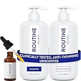Routine Wellness Shampoo and Conditioner Set and Hair Serum for Thinning Hair - DHT Blocker Women & Men - Color Safe Shampoo for Hair Loss & Hair Growth - Unscented Set + Serum