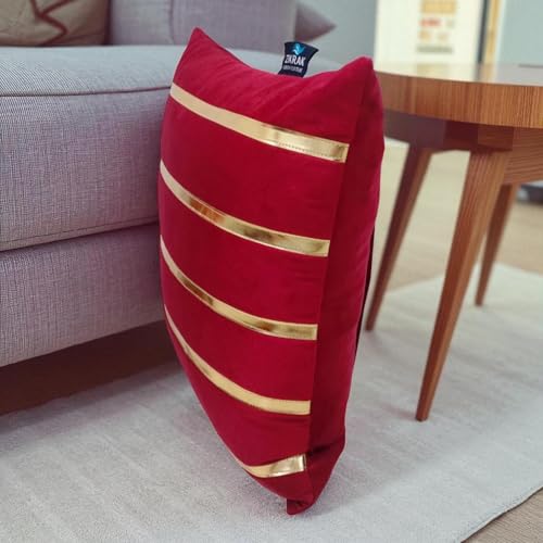 Image of Zikrak Besur Gold Stripe On Velvet|Pack of 5 Cushion Cover|for Home Decoration|Living Room Decor|Hotel Premeuim Quality Cushion Cover|Exclusive ON Amazon (Maroon, 16 X 16 INCH(40 X 40 CM))